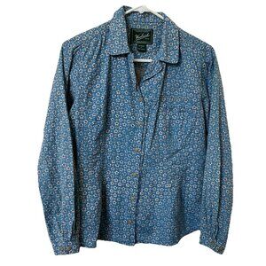 Woolrich Shirt Womens S Blue Floral Button Up Cotton Granny